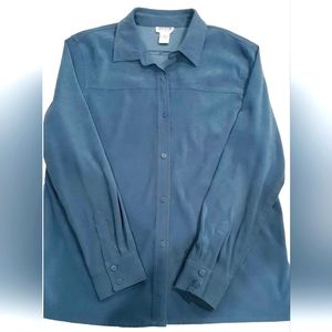 Allison Taylor Stretch Blue Suede Button Down size XL long sleeve
